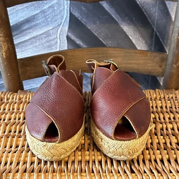 Vintage Leather Espadrilles 7.5 / 38 Platform Flats Sandals Rare Made in Spain - Picture 14 of 16